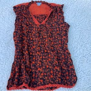 Cute sleeveless shirt floral red orange Nostalgia y2k